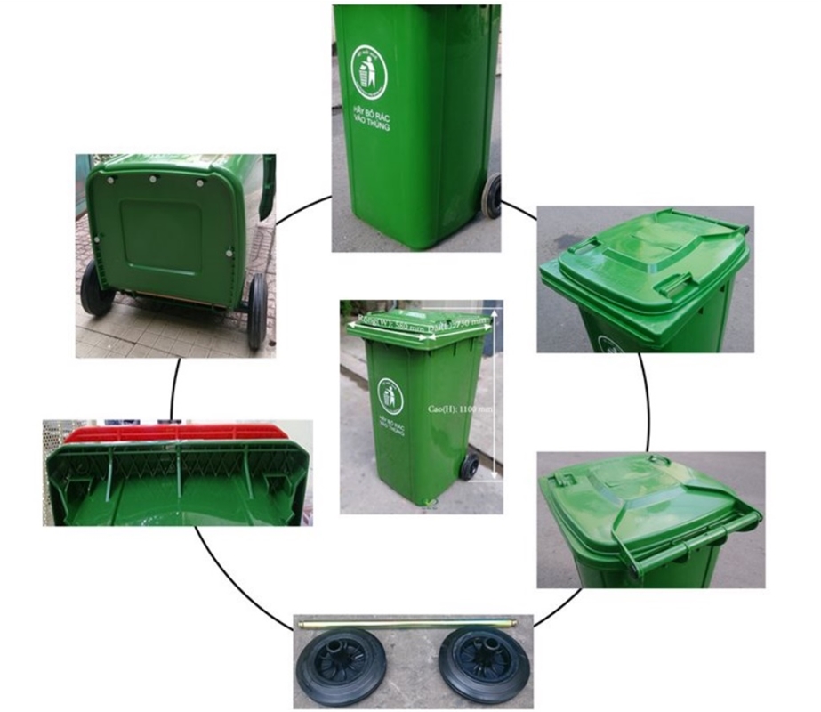 Cấu tạo thùng rác nhựa HDPE 240 lít có bánh xe di chuyển 4