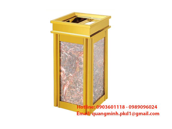 Đặc điểm ưu việt của thùng rác đá hoa cương chất lượng cao - Thùng rác inox vàng giả đá vân hoa A17