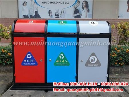 Giới thiệu Thùng rác 3 ngăn ngoài trời QM08 do Môi trường Quang Minh sản xuất