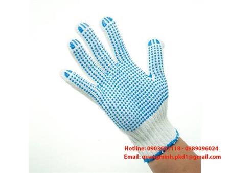 Găng tay phủ hạt nhựa màu xanh